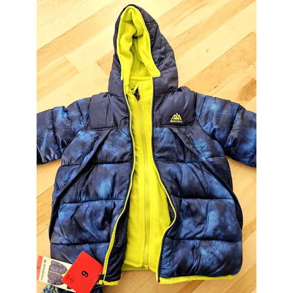 Snozu Boy's SZ 6 Hooded Long Sleeve Puffer Jacket with Beanie Royal Blue Zip Up - Picture 3 of 13